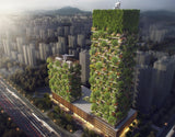 Skyscrapers covered in forest