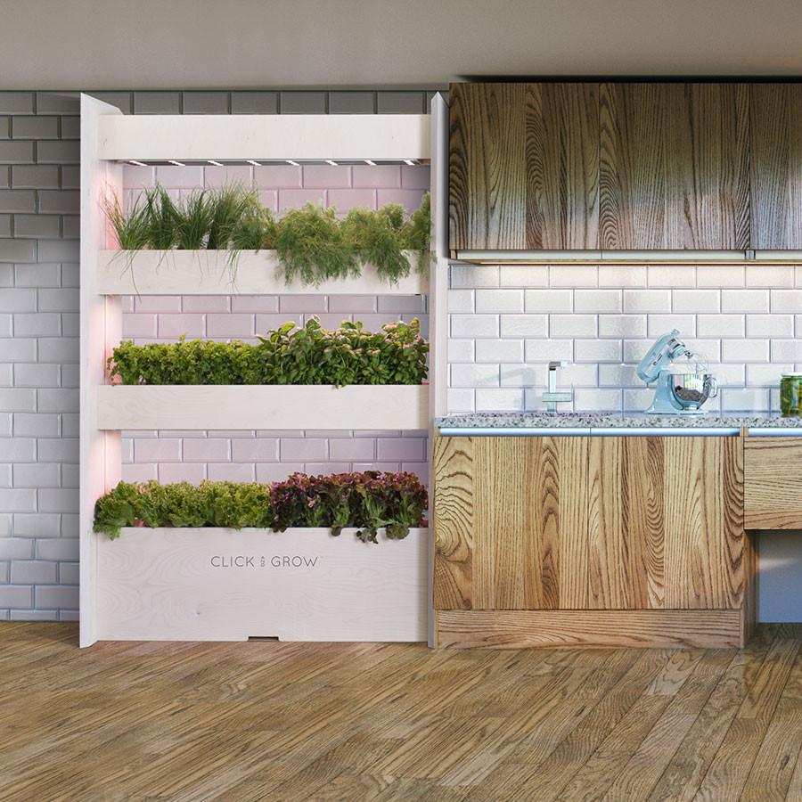 The Wall Farm Indoor Vertical Garden / Wall Farm by Click & Grow. The ultimate indoor food production solution. 